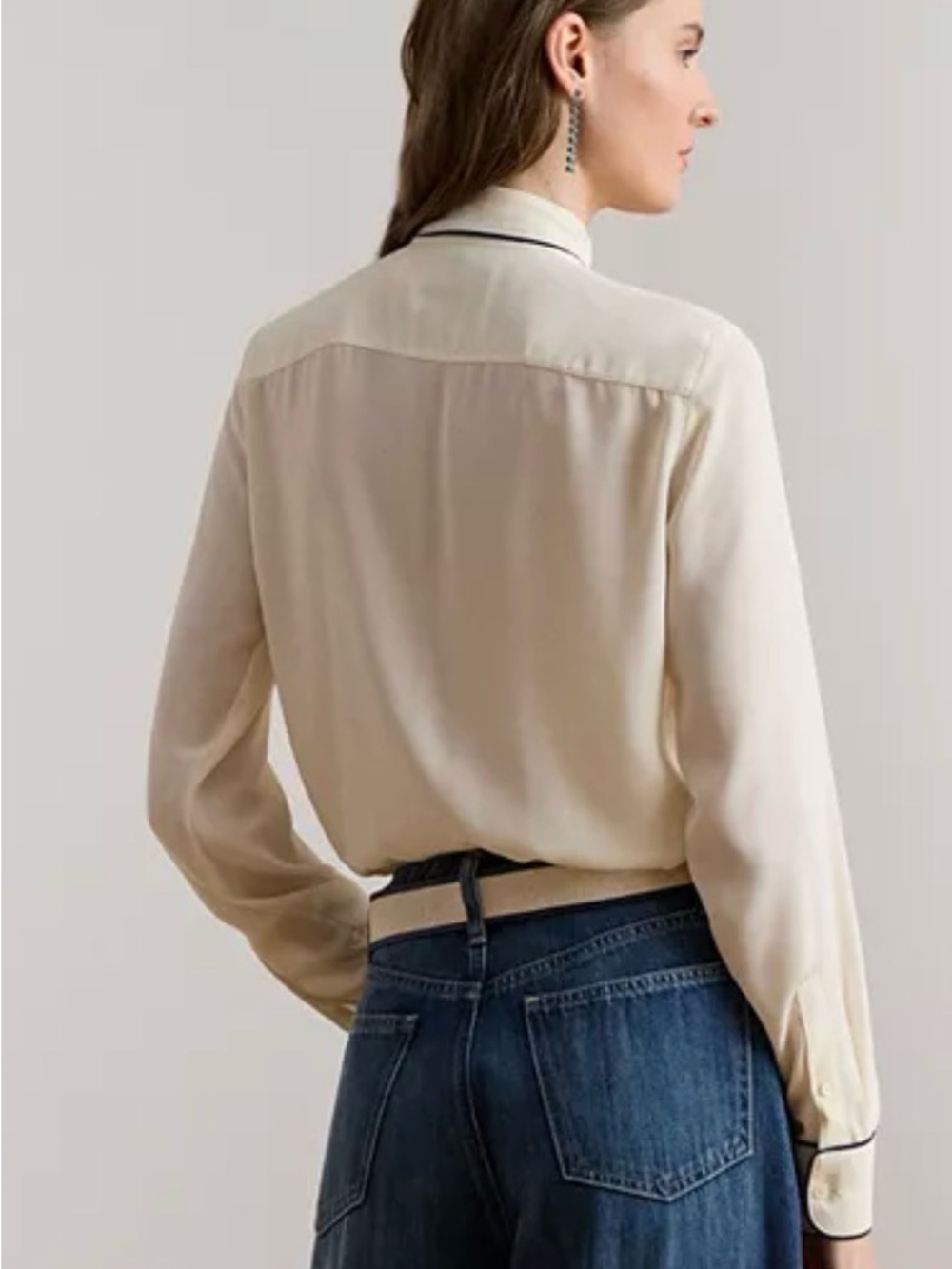 Ralph Lauren Two Tone Georgette Tie Neck Blouse - Picture 2 of 8